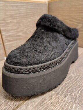 NIB Coach Cecelia Signature Shearling Clogs Black Suede 7B